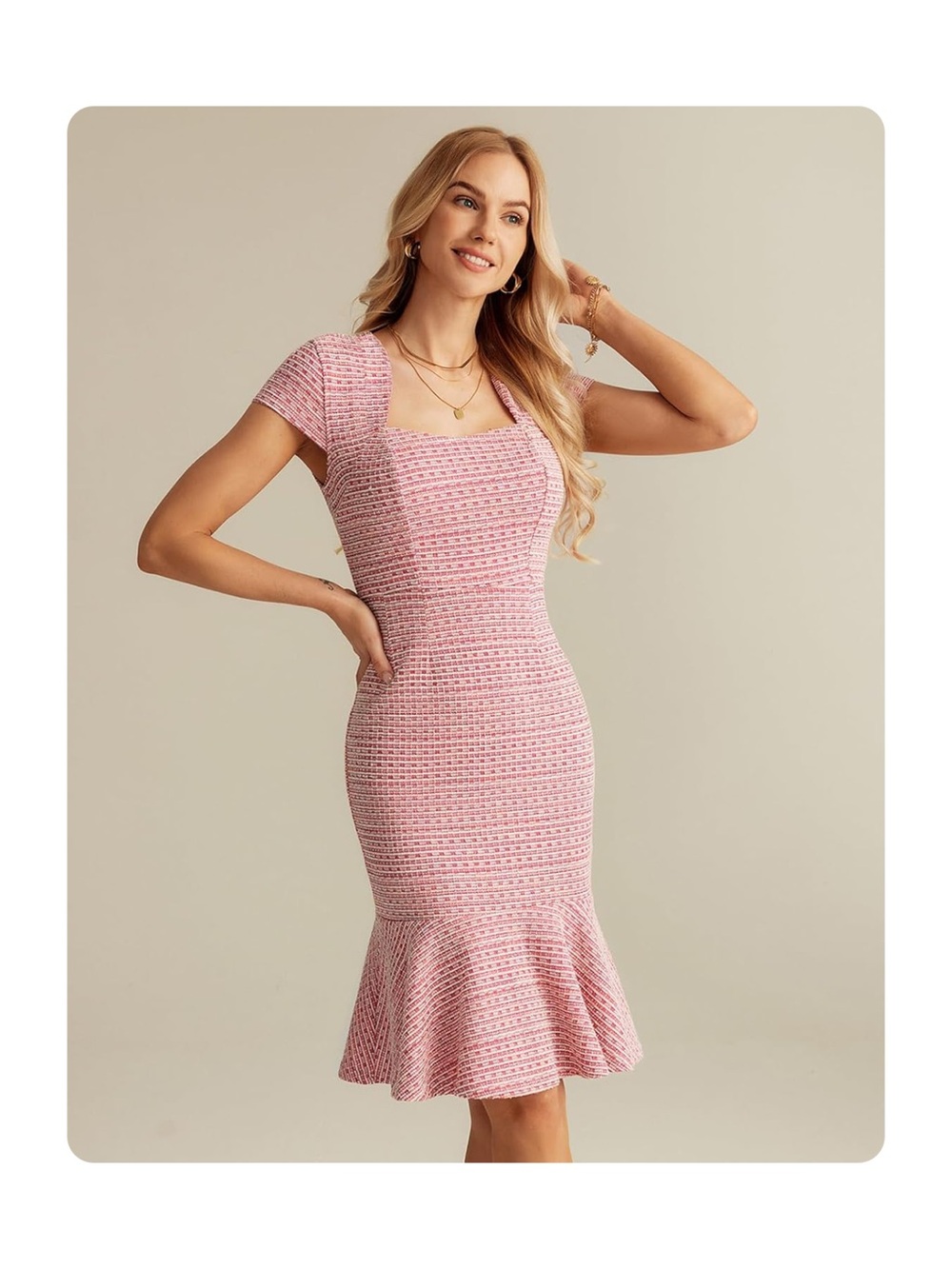 ★ Grace Karin NWT Cap Sleeve Fishtail Tweed Cocktail Wedding Guest Dress Pink ★